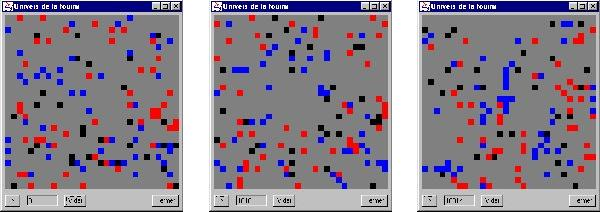 Simulation avec perception temporelle aux temps 0, 1000 et
10000