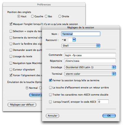 Préférences de iTerm pour profiter de la colorisation dans le
terminal